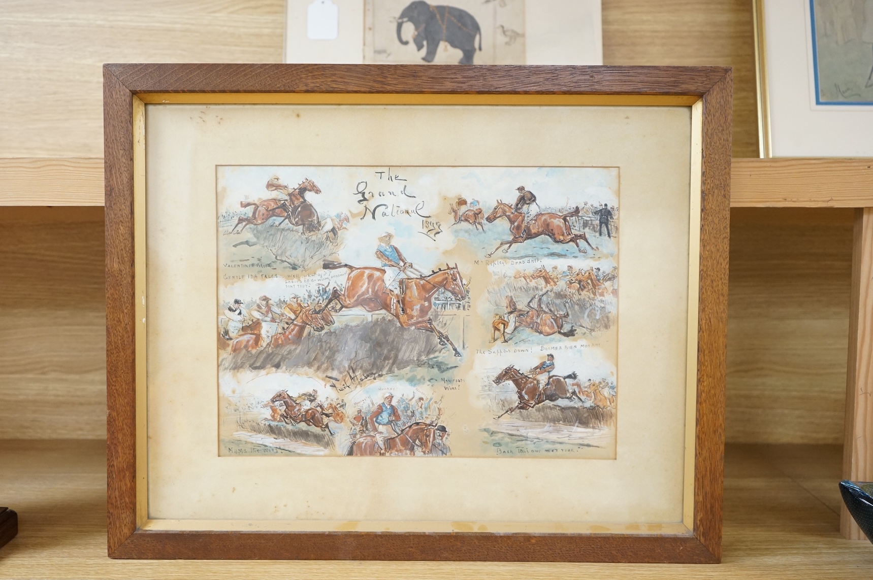 George Finch Mason (1850-1915), ‘The Grand National 1899, Manifest Wins!’, signed, horse racing interest watercolour, 26 x 35cm
